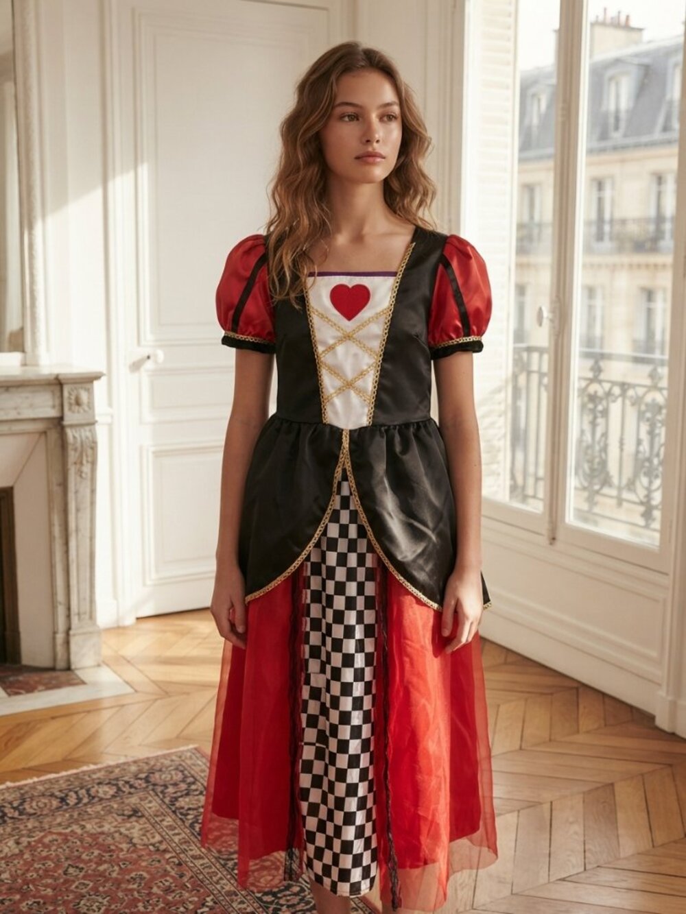 Relibeauty Girls Black & Red Queen of Hearts Costume Dress US Size 14-16